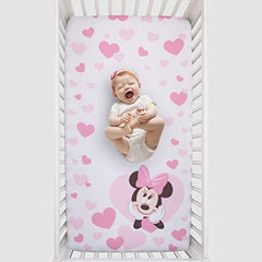 Disney Minnie Mouse - Pink and White Hearts Photo Op Fitted Crib Sheet (8902003P)