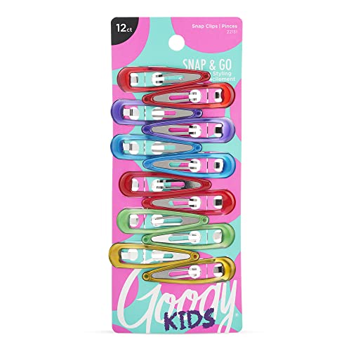 Goody Kids Contour Snap Clips - 12 Count, Assorted Colors - Just Snap Into Place - Suitable for All Hair Types - Pain-Free Hair Accessories for Women and Girls - All Day Comfort