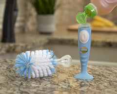 Nuby Easy Clean Dispensing Soft and Durable Bristle Bottle Brush with Textured Handles and Suction Base, 2 in 1 System, Green