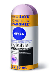 NIVEA Black & White Invisible 48H Protection Water Lily Anti-Perspirant Roll-On, 2x50ml