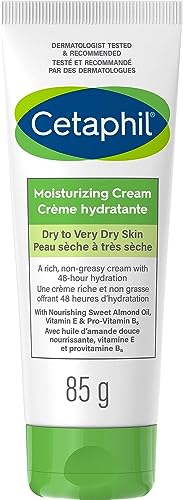 Cetaphil Moisturizing Cream With Sweet Almond Oil And Glycerin - 48hr Hydration - For Dry To Very Dry And Sensitive Skin - Fragrance Free, Paraben Free - Dermatologist Recommened, 85g