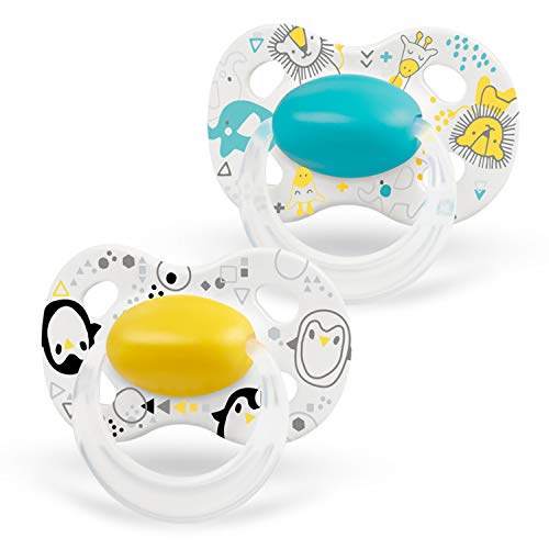 Medela Baby Pacifier | 0-6 Months | BPA-Free, Lightweight & Orthodontic, Baby Pacifiers | 2-Pack | Turquoise Blue and Yellow with Baby Animals