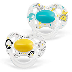 Medela Baby Pacifier | 6-18 Months | BPA-Free, Lightweight & Orthodontic, Baby Pacifiers | 2-Pack | Turquoise Blue and Yellow with Baby Animals