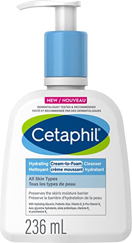 Cetaphil Cream to Foam Face Wash, Hydrating Foaming Cream Cleanser, For Normal to Dry, Sensitive Skin, with Soothing Aloe,Glycerin and Niacinamide, Hypoallergenic, Fragrance Free, 236 ml