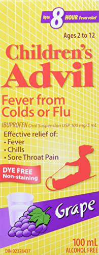 Children's Advil fever from colds or flu dye free pain/fever reliever, 100ml, grape flavour