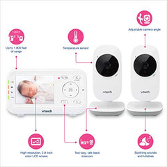 VTech VM3252-2 Digital Video Baby Monitor with 2.8" LCD 2 Cameras and Automatic Night Vision, 1 Count, White