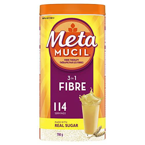 Metamucil, Daily Psyllium Husk Powder Supplement, Made with Real Sugar, 3-in-1 Fibre for Digestive Health, Unflavoured Smooth Flavored Drink, 114 Servings