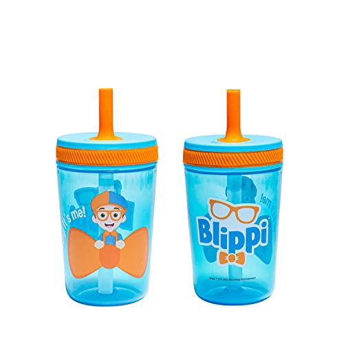 Zak Designs Blippi Kelso Toddler Cups for Travel or at Home, 15oz 2-Pack Durable Plastic Sippy Cups with Leak-Proof Design is Perfect for Kids (Blippi)