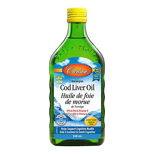 Carlson Labs Norwegian Natural Vitamin E Cod Liver Oil, Lemon, 500ml, Glass Bottle