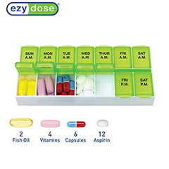 Ezy Dose Weekly (7-Day) AM/PM Pill Organizer, Vitamin Case, And Medicine Box, 2 Times a Day, Color may vary