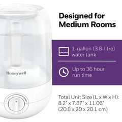 Honeywell HUL545WC Ultra Comfort™ Ultrasonic Cool Mist Humidifier, White, with Essential Oil Tray, Auto Shut-off, Ultra Quiet Operation, Dual Direction Mist Outlet, Cool Visible Mist