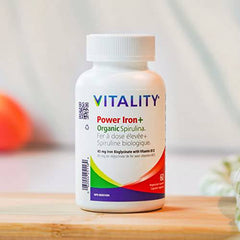 VITALITY Power Iron + Organic Spirulina 60 Veg Capsules (60 Days) - Boosts Energy with Iron Bisglycinate, Vitamin B12, Folic Acid, Vitamin C to Build Blood, Boost Energy