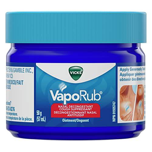 Vicks VapoRub Nasal Decongestant, Cough Suppressant, Relief from Cold, Aches, & Pains, Chest Rub Ointment, Original scent, 50 g/57 mL