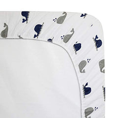 American Baby Company Printed 100% Cotton Jersey Knit Fitted Crib Sheet for Standard Crib & Toddler Mattresses, Navy Whale, for Boys & Girls, 52x28x9 Inch (Pack of 1)