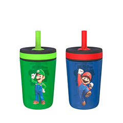 Zak Designs The Super Mario Bros. Movie Kelso Toddler Cups for Travel or at Home, 15oz 2-Pack Durable Plastic Sippy Cups with Leak-Proof Design is Perfect for Kids (Mario & Luigi)