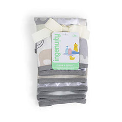 Ingenuity Clean & Cuddly 6-Pack Terry Washcloth Set for Baby Girl or Boy - Grey Elephant Grazer