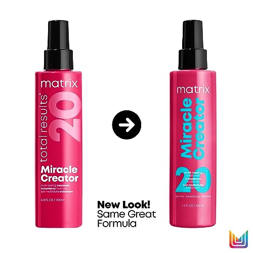 Matrix Miracles Leave-In Conditioner Spray, Moisturizing, Detangling, Frizz Control Treatment, Heat Protectant, Natural, Curly, Damaged Hair, Sulfate Free, 200ml (Packaging May Vary)