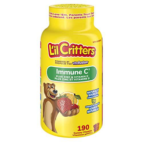 L'IL CRITTERS Immune C Plus Zinc Gummy Vitamins, Naturally Sourced Colours & Flavours, 190 Count