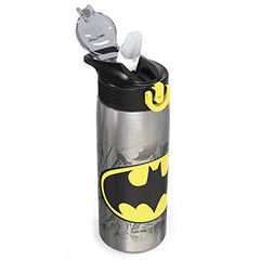 Zak Designs 27oz DC Comics 18/8 Single Wall Stainless Steel Water Bottle with Flip-up Straw Spout and Locking Spout Cover, Durable Cup for Sports or Travel (27oz, Batman)