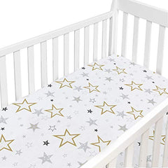 Kushies Baby 100% Breathable Cotton Percale Baby Crib Sheet, Fully Elasticized - Made in Canada 28" x 52" Multi Golden Star