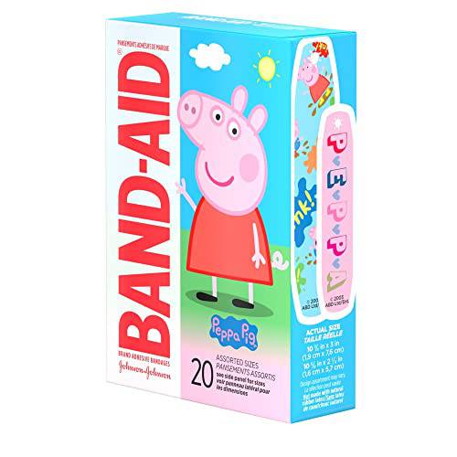 Band-Aid Brand Adhesive Bandages Peppa Pig - Self Adhesive Wound Care Skin Dressing - Assorted Sizes, 20 Count - Zecoya