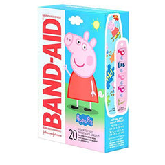 Band-Aid Brand Adhesive Bandages Peppa Pig - Self Adhesive Wound Care Skin Dressing - Assorted Sizes, 20 Count - Zecoya