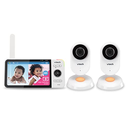 VTech VM818-2HD Video Monitor w/2 Camera's, 5-inch 720p HD Display, Night Light, 110-degree Wide-Angle True-Color Day Vision, HD No-Glare Night Vision, Best-in-Class 1000ft Range, 2-Way Talk