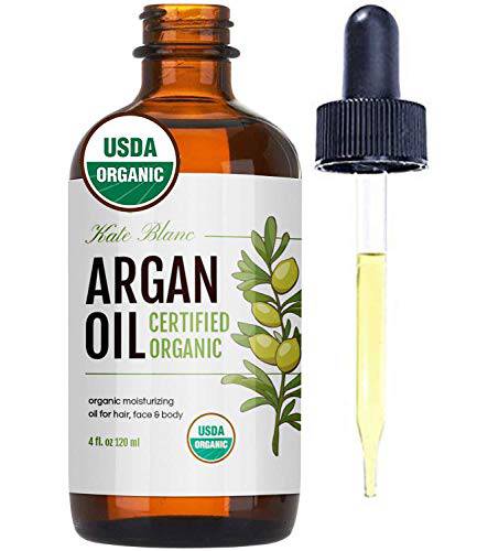 Kate Blanc Cosmetics Argan Oil for Hair and Skin 100% Pure Cold Pressed Organic Argan Hair Oil for Curly Frizzy Hair. Stimulate Growth for Dry Damaged Hair. Moroccan Skin Moisturizer (Light 4oz)