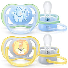 Philips Avent Ultra Air Pacifier 0-6m, elephant/lion, 4 pack, SCF085/07