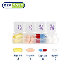 EZY DOSE Weekly (7 Day) 4 Times a Day Push Button Pill Organizer and Vitamin Planner, Removable Daily Pillboxes, Purple, Clear Lids, Large