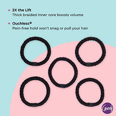 GOODY Volume Boost Ponytailers Elastics Hair Tie for Fine Hair - 5 Count, Black - Ouchless Pain-Free Hair Accessories for Women, Men, Boys, & Girls - Perfect for Long Lasting Braids, Ponytails & More