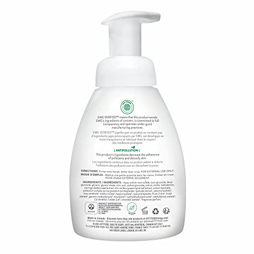 ATTITUDE Foaming Hand Soap, Plant and Mineral-Based Ingredients, Vegan and Cruelty-free Personal Care Products, Vine Leaves and Pomegranate, 295 ml