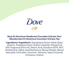 Dove 0% Aluminum Déodorant for smooth underarms Cucumber & Green Tea cruelty-free 74 g