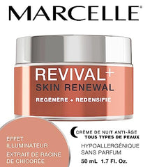 Marcelle Revival+ Skin Renewal Anti-Aging Night Cream, All Skin Types, 45+, Redensifying, Moisturizing & Smoothing, Cruelty-Free, Hypoallergenic, Paraben-Free, Fragrance-Free, Oil-Free, 50 mL