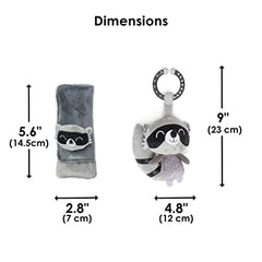 Diono Baby Racoon Character Car Seat Straps & Toy, Shoulder Pads for Baby, Infant, Toddler, 2 Pack Soft Seat Belt Cushion and Stroller Harness Covers Helps Prevent Strap Irritation