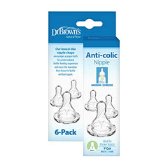 Dr. Brown's Original Nipple, Y-Cut (9m+), 6-Pack, Clear