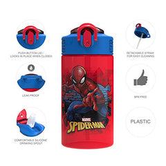 Zak Designs Marvel Spider-Man Kids Water Bottle with Spout Cover and Carrying Loop, Durable Plastic, Leak-Proof Water Bottle Design for Travel (16 oz, Non-BPA)