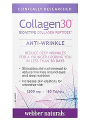 Webber Naturals Collagen30 Anti-Wrinkle, 2,500mg of Bioactive Collagen Peptides Per Serving, 180 Tablets, Helps Reduce Deep Wrinkles, Fine Lines & Stimulates Skin Cells