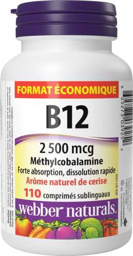 Webber Naturals Vitamin B12 2500 mcg, Quick Dissolve, 110 Tablets, Natural Cherry Flavour, Supports Energy Production and Metabolism, Vegetarian