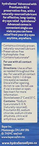 hydraSense Advanced Eye Drops Single Use Vials, Fast and Long-Lasting Relief, Preservative Free, With Provitamin B5, 20 Count