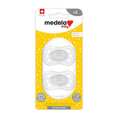 Medela Baby Pacifier | Newborn 0-2 Months | 2-Pack | Includes sterilizing case | Silicone- and BPA-Free | Supports Natural Suckling | Clear