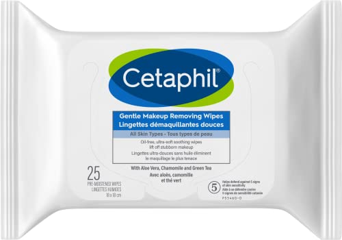 Cetaphil Gentle Makeup Removing Wipes with Aloe Vera, Chamomile and Green Tea - Fragrance-Free, Non-Irritating, Paraben-Free - For all skin types, 25-Count