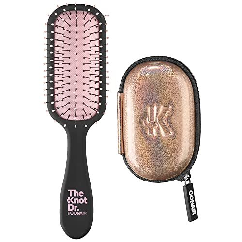 The Knot Dr. Pro Mini Detangling Brush With Flexalite Bristles And Metallic Case For Women, Men All Hair Types-Lengths Wet To Dry (55937WC-4CT)