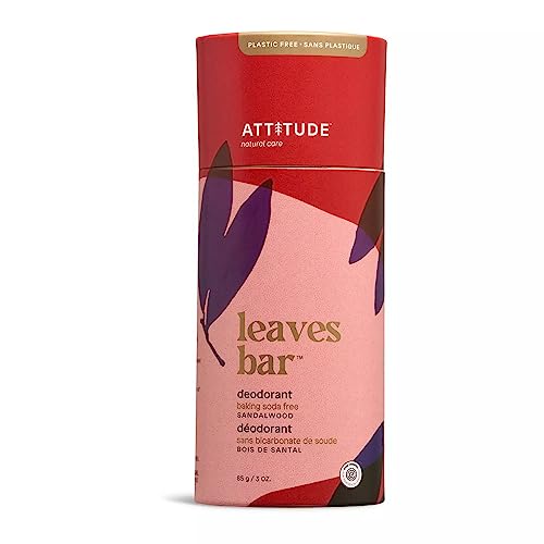 ATTITUDE Plastic-Free Deodorant, Aluminum Free, Baking-Soda Free, EWG Verified Body Care, Vegan and Cruelty-free, Sandalwood, 85 g