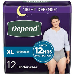 Depend Night Defense Incontinence Underwear for Men, Overnight, Disposable, Extra-Large, 12 Count, (Packaging May Vary)