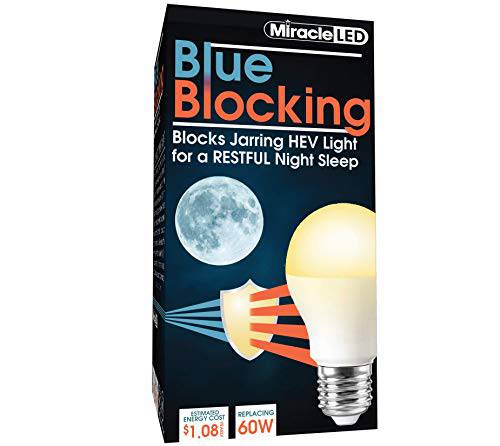 MiracleLED 604591 Blue Blocking Night Time Sleep Bulb in Soothing Amber Glow to Replicate Setting Sun and Produce Melatonin Organically, 60W Replacement