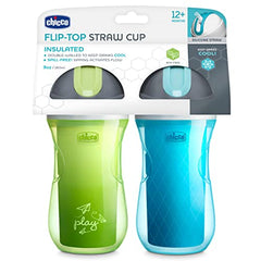 Chicco Insulated Flip-Top Spill-Free Straw Sippy Cup 9oz Green/Teal (2pk)