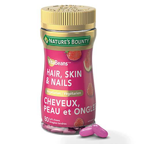 Nature's Bounty Hair, Skin and Nails VitaBeans, with Biotin & Vitamins A, C, & E, 80 Chewables