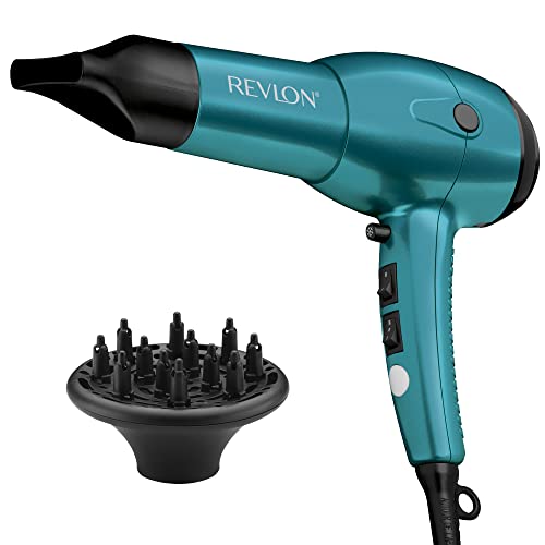 Revlon RV544FBLF Advanced Ionic Technology™ Hair Dryer with Diffuser, Powerful, Hair Dryer with Concentrator, Quick Dry, Lightweight, 2 Heat/ Speed Settings, Less Frizz, Shiny and Smooth Hair, Blue