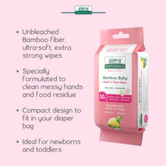 Aleva Naturals Bamboo Baby Hand and Face Wipes -Natural and Organic Ingredients, Cleans and Moisturizes, Extra Strong, and Ultra Soft - 30 count